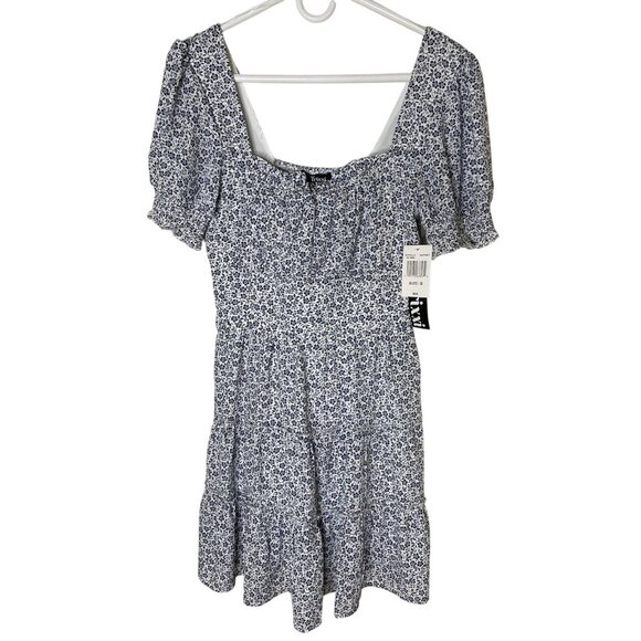 NWT Trixxi Navy White Floral Smocked Mini Dress - S - Cottagecore Charm - Picture 1 of 7